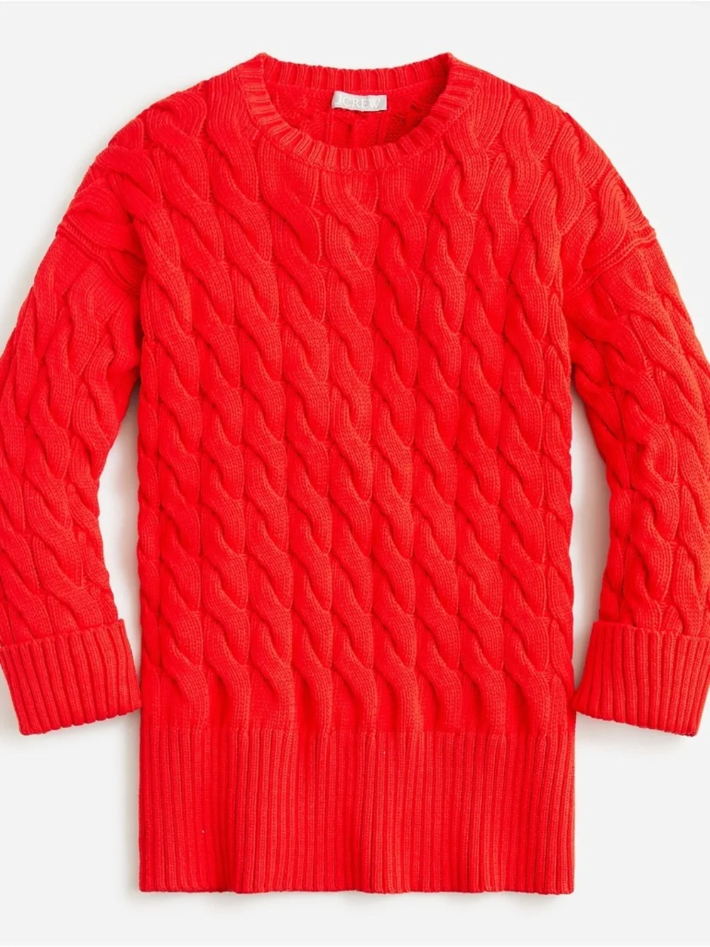 J. Crew Women's Cotton Blend Cable Knit‎ Side Slit Crewneck Sweater Size S/M Red